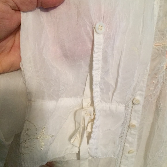 Johnny Was White XL 100% Rayon NWOT Peach and Coral Floral Ties at Cuffs - Picture 7 of 10